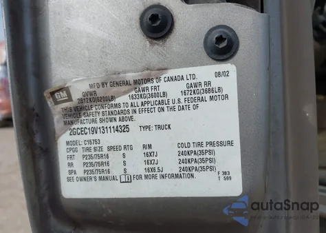 2003 Chevrolet Silverado 1500 Ls из США, поврежденный, VIN 2GCEC19V131114325